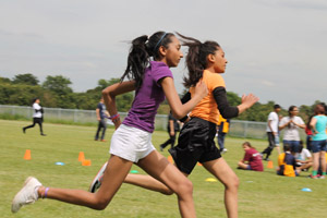 Girls running the bend